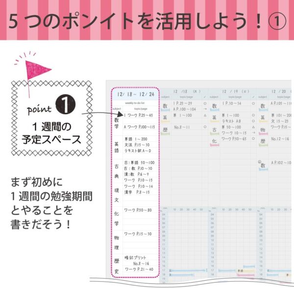 Kokuyo No-Y82MW-RP Campus Notebook, Study Planner, Weekly Ruled, A5, Pink - Image 4